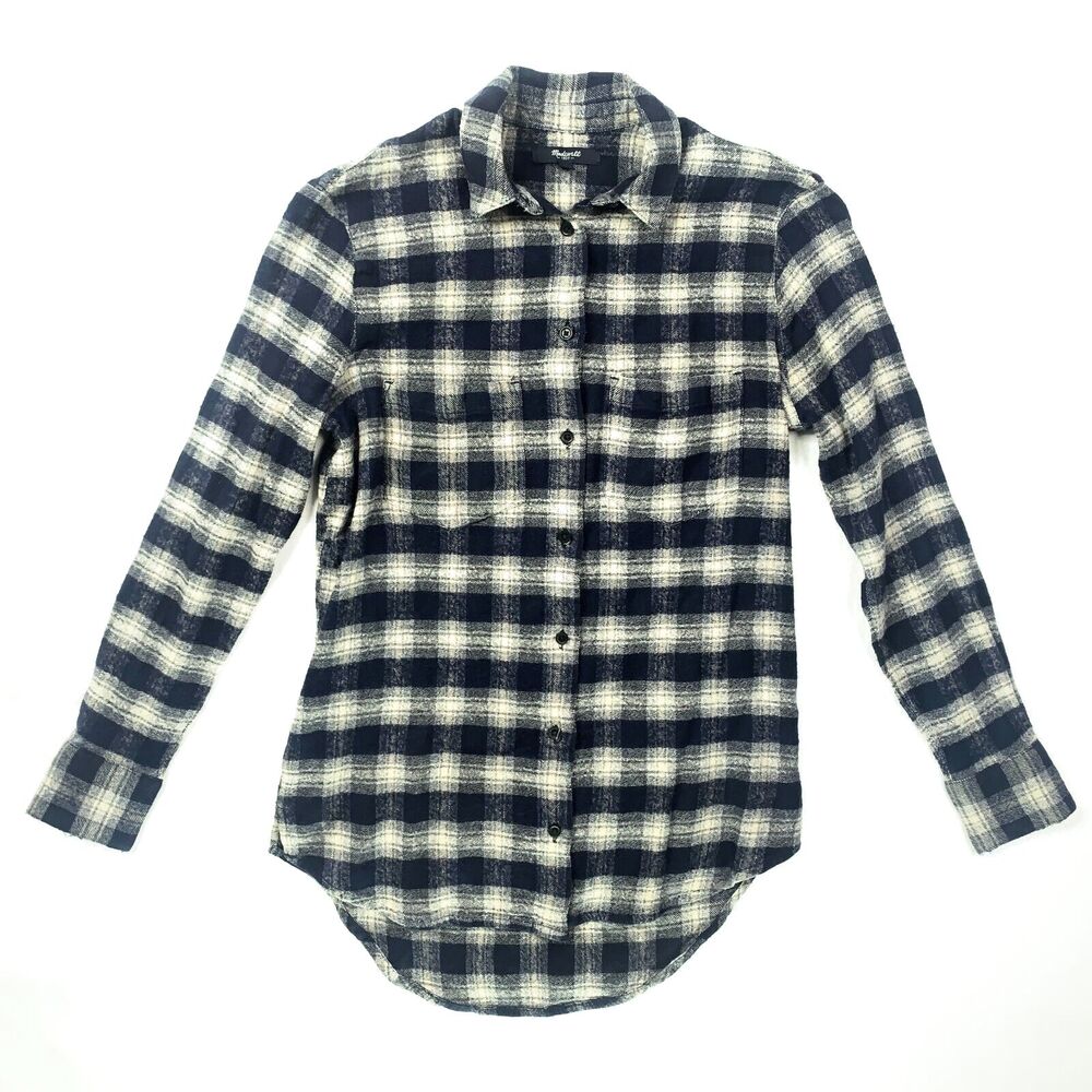MADEWELL Plaid Black and White Long Sleeve Button Up Flannel Women's Size XXS